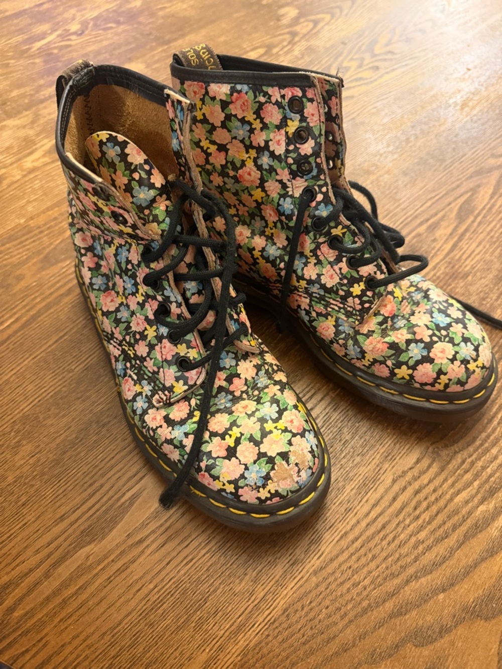 Dr. Martens Black Floral Lace-Up Ankle Boots